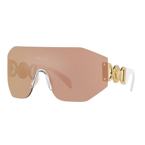 Versace Accessories - Versace Dark Brown Mirror Rose Gold Shield Unisex Sunglasses